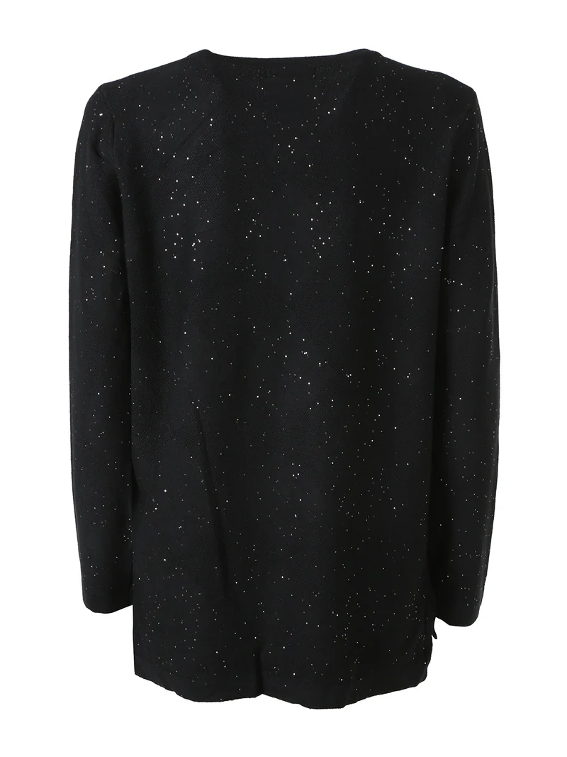Maglia girocollo da donna con dettagli di paillettes - nero