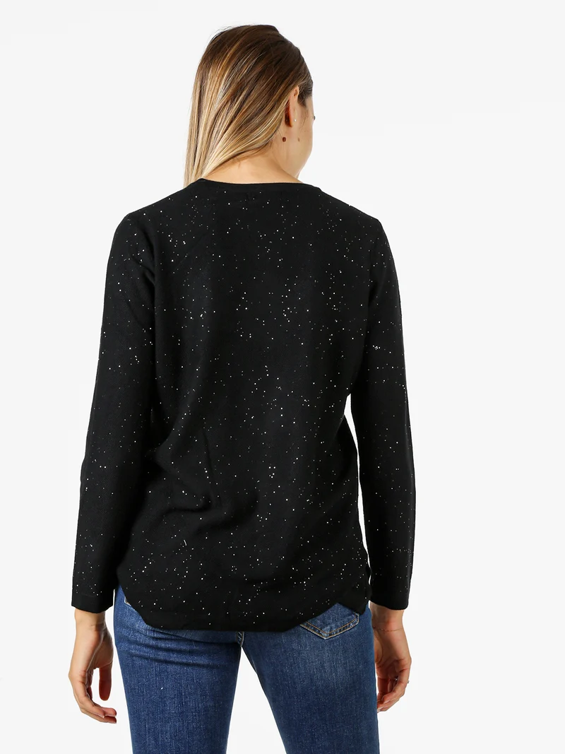 Maglia girocollo da donna con dettagli di paillettes - nero