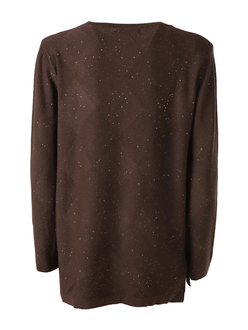 Maglia girocollo da donna con dettagli di paillettes - moro