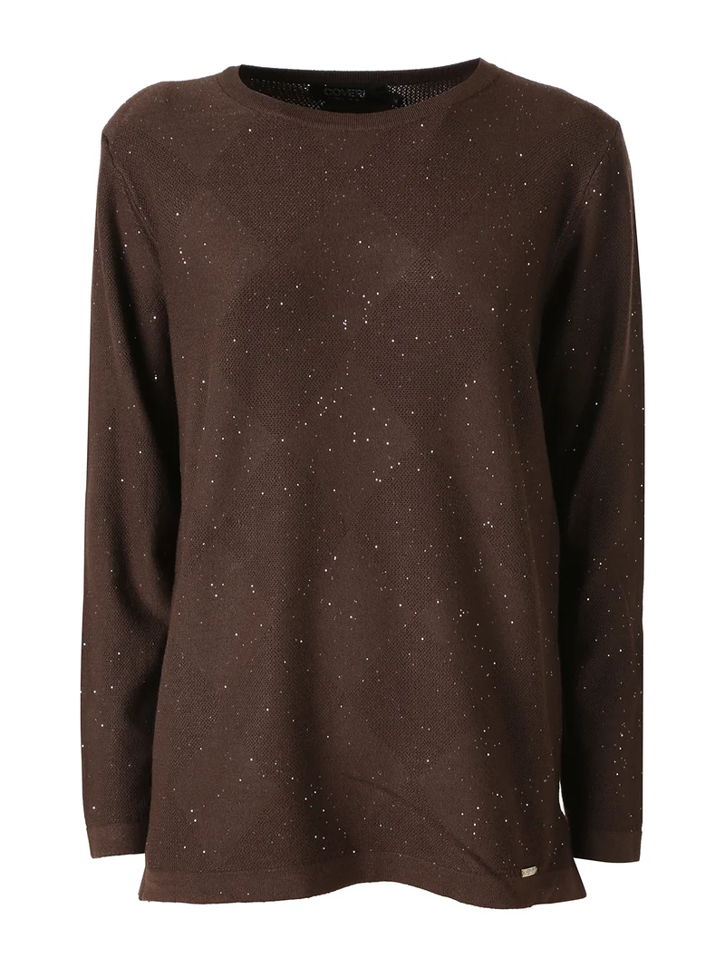 Maglia girocollo da donna con dettagli di paillettes - moro