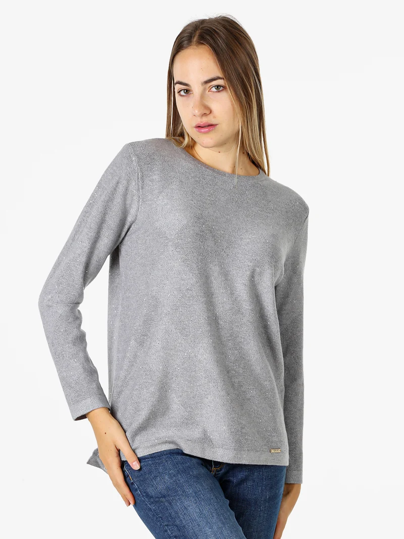 Maglia girocollo da donna con dettagli di paillettes - grigio