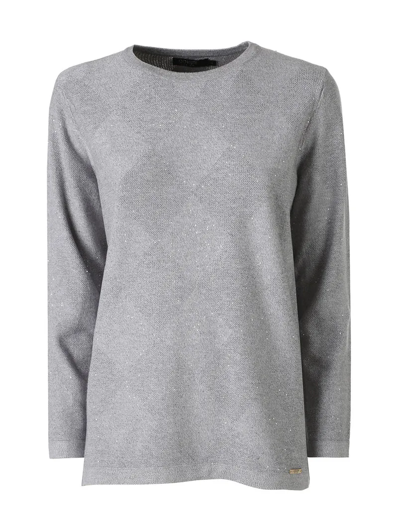 Maglia girocollo da donna con dettagli di paillettes - grigio