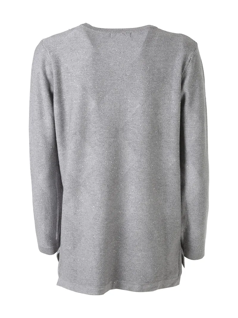 Maglia girocollo da donna con dettagli di paillettes - grigio