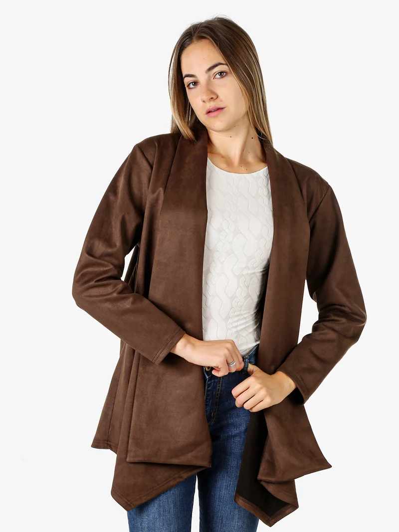 Blazer donna aperto in tessuto scamosciato linea curvy - marrone