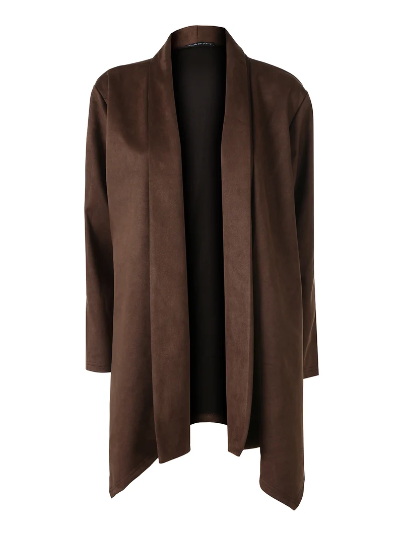 Blazer donna aperto in tessuto scamosciato linea curvy - marrone