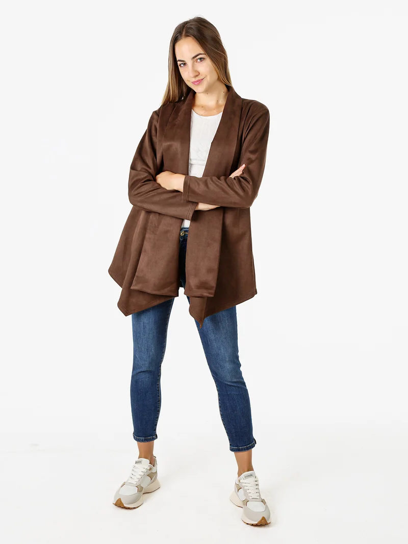Blazer donna aperto in tessuto scamosciato linea curvy - marrone
