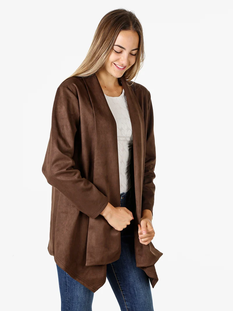 Blazer donna aperto in tessuto scamosciato linea curvy - marrone