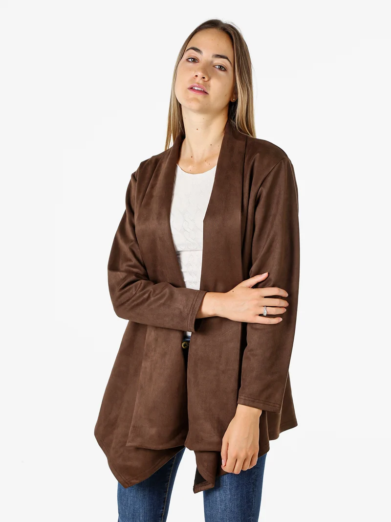 Blazer donna aperto in tessuto scamosciato linea curvy - marrone
