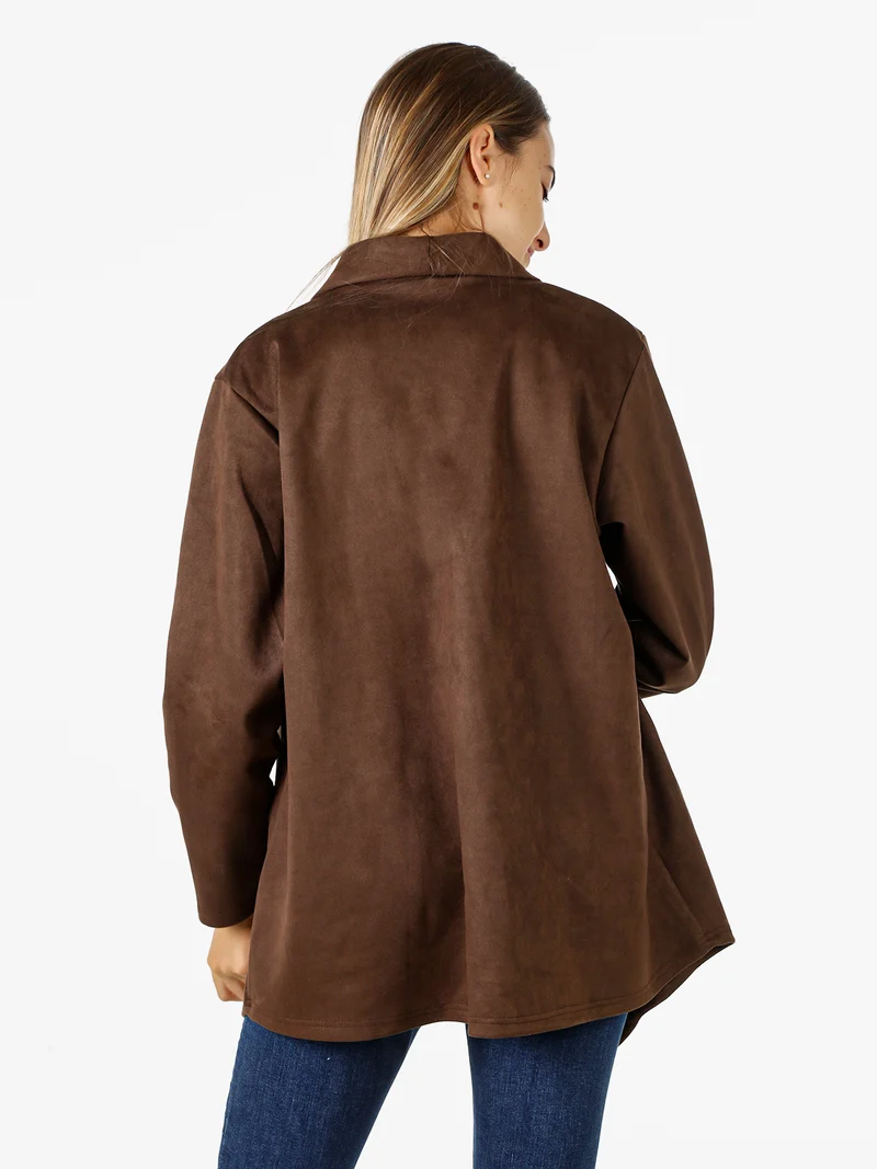 Blazer donna aperto in tessuto scamosciato linea curvy - marrone