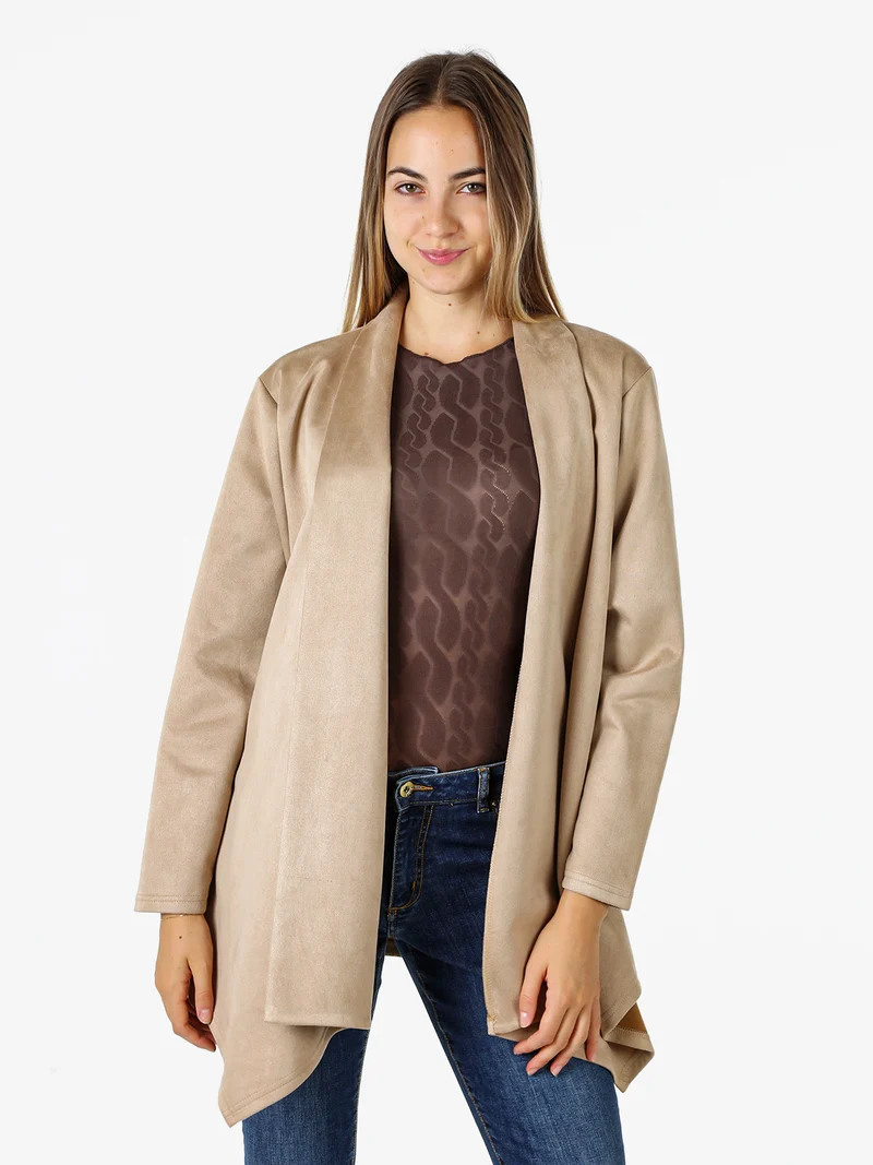 Blazer donna aperto in tessuto scamosciato linea curvy - beige