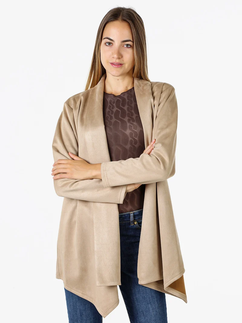 Blazer donna aperto in tessuto scamosciato linea curvy - beige