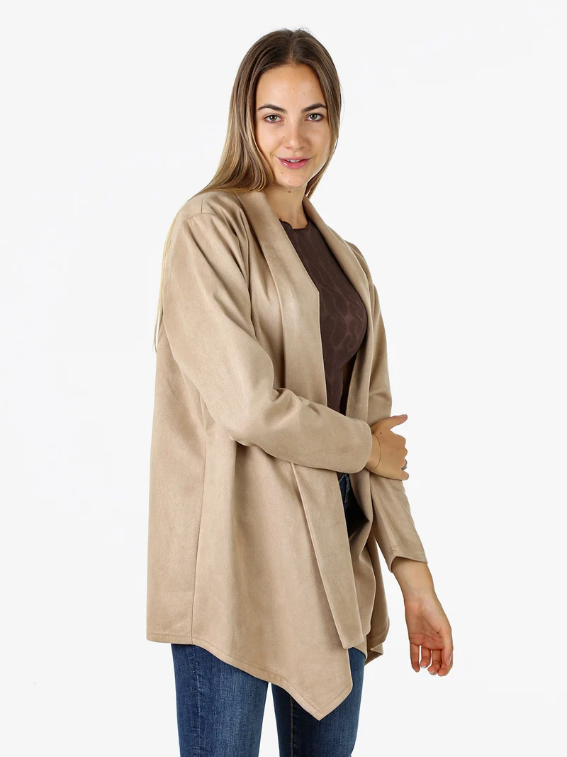 Blazer donna aperto in tessuto scamosciato linea curvy - beige