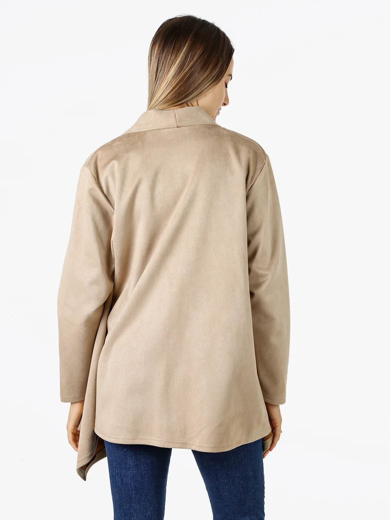 Blazer donna aperto in tessuto scamosciato linea curvy - beige