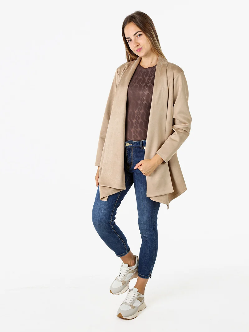 Blazer donna aperto in tessuto scamosciato linea curvy - beige