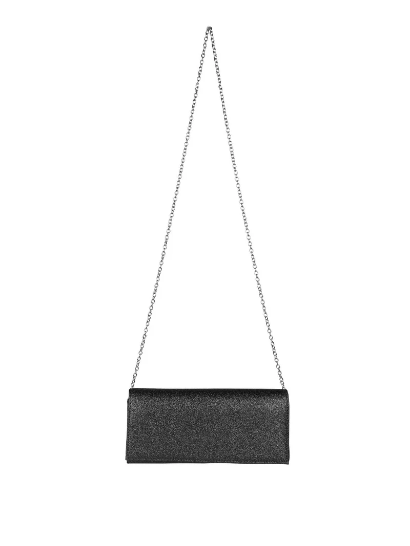 Pochette rigida rettangolare con glitter - nero
