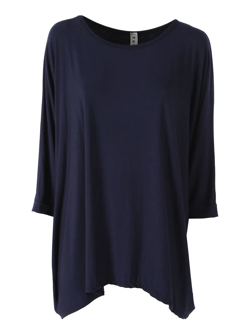 Maxi blusa da donna in viscosa con maniche a pipistrello - blu scuro
