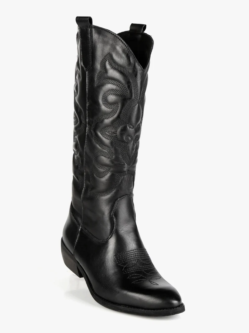 Stivali donna modello texano in pelle - nero
