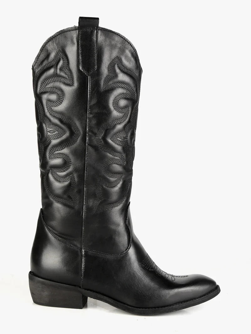 Stivali donna modello texano in pelle - nero