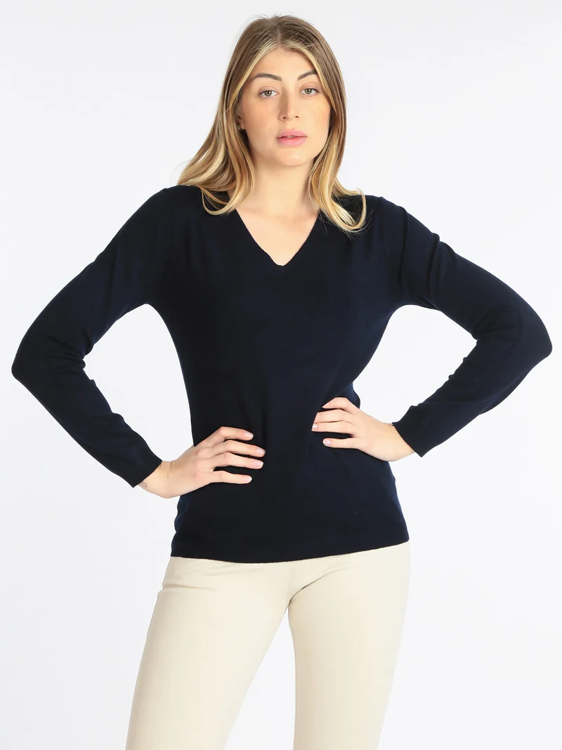 Pullover da donna scollo a V - blu scuro