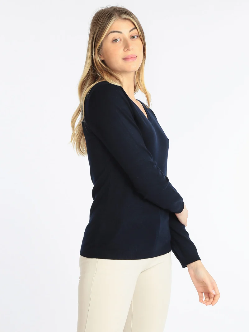 Pullover da donna scollo a V - blu scuro