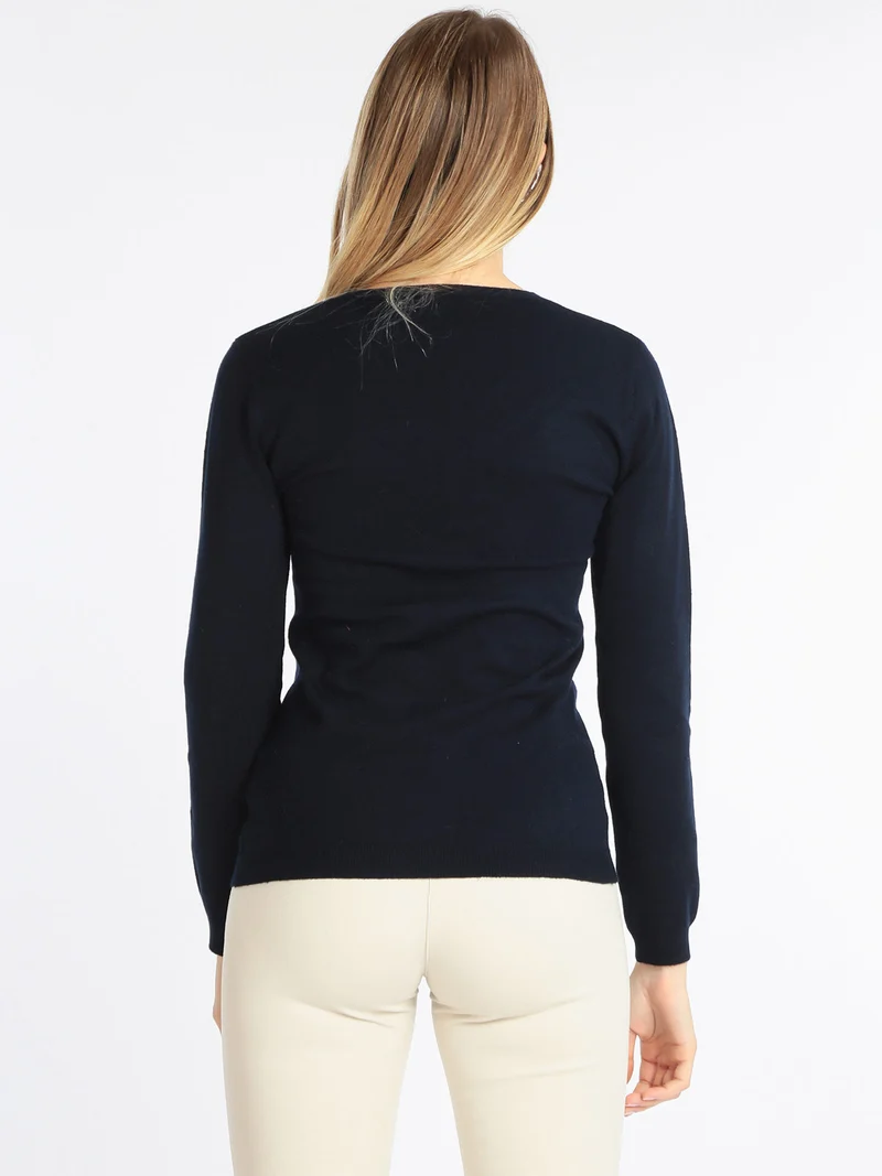 Pullover da donna scollo a V - blu scuro
