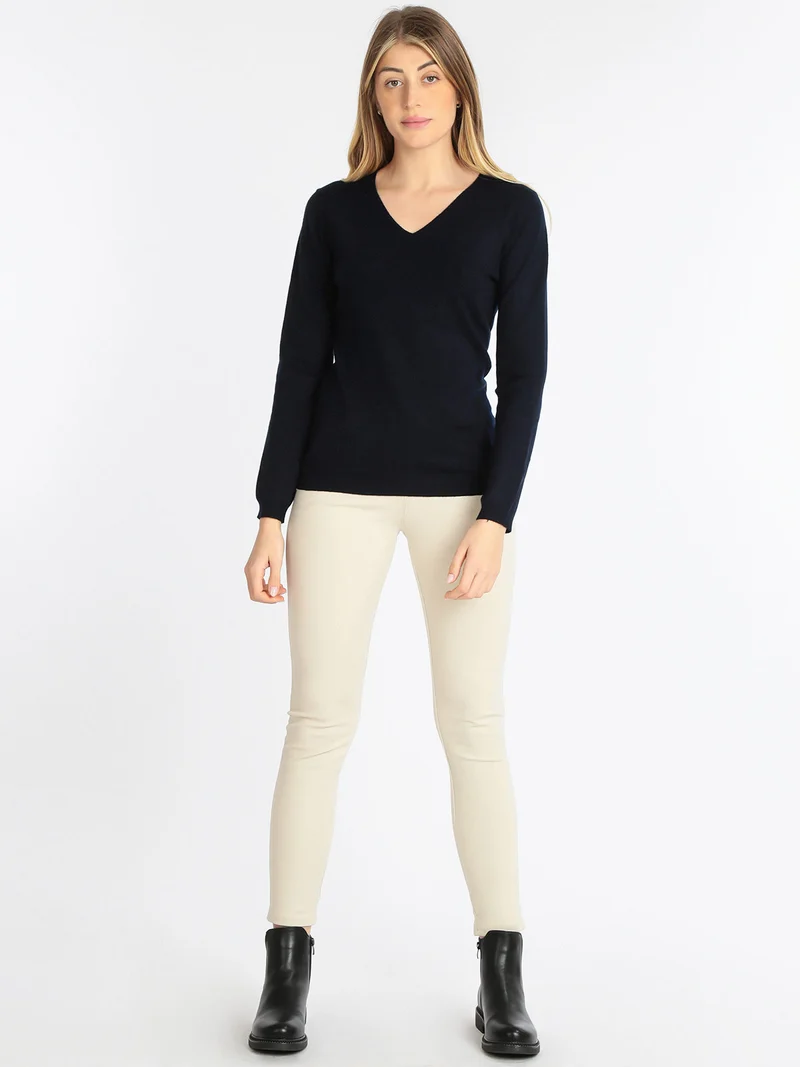 Pullover da donna scollo a V - blu scuro