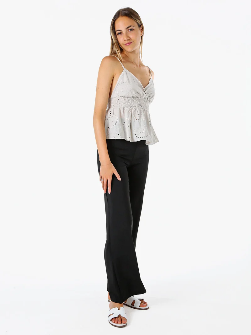 Top donna in cotone con dettagli macramè con spalline sottili - beige