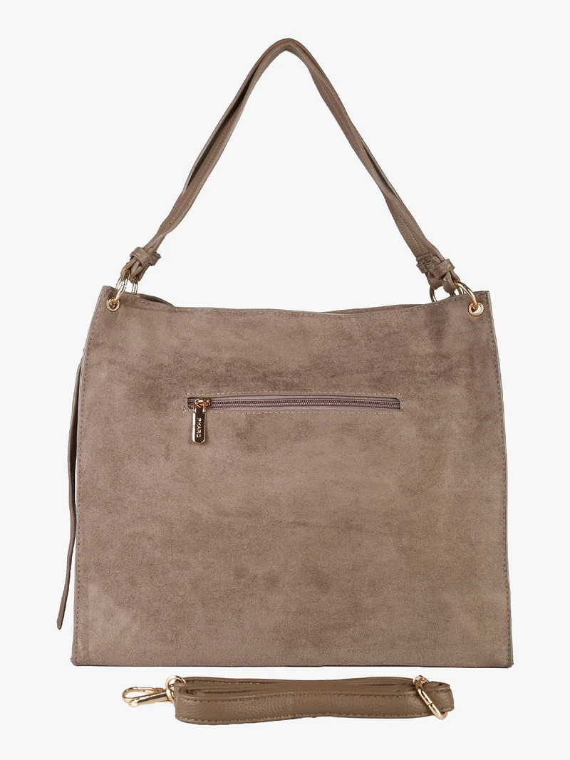 Borsa a spalla da donna in tessuto scamosciato con doppi manici - taupe