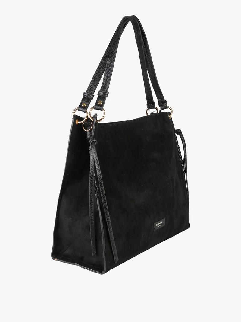 Borsa a spalla da donna in tessuto scamosciato con doppi manici - nero