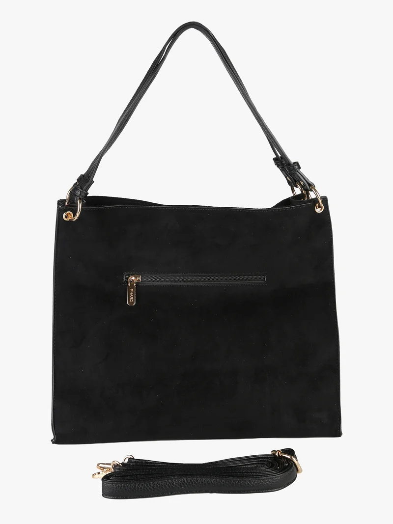 Borsa a spalla da donna in tessuto scamosciato con doppi manici - nero