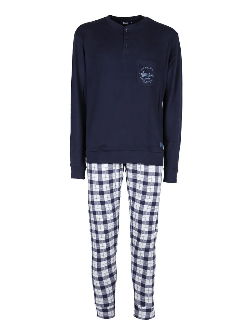 Pigiama lungo da uomo con pantaloni a quadri - blu scuro