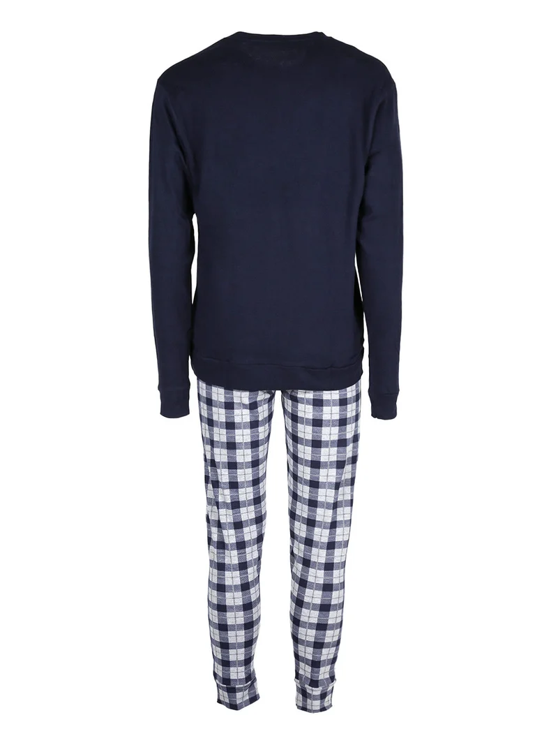 Pigiama lungo da uomo con pantaloni a quadri - blu scuro