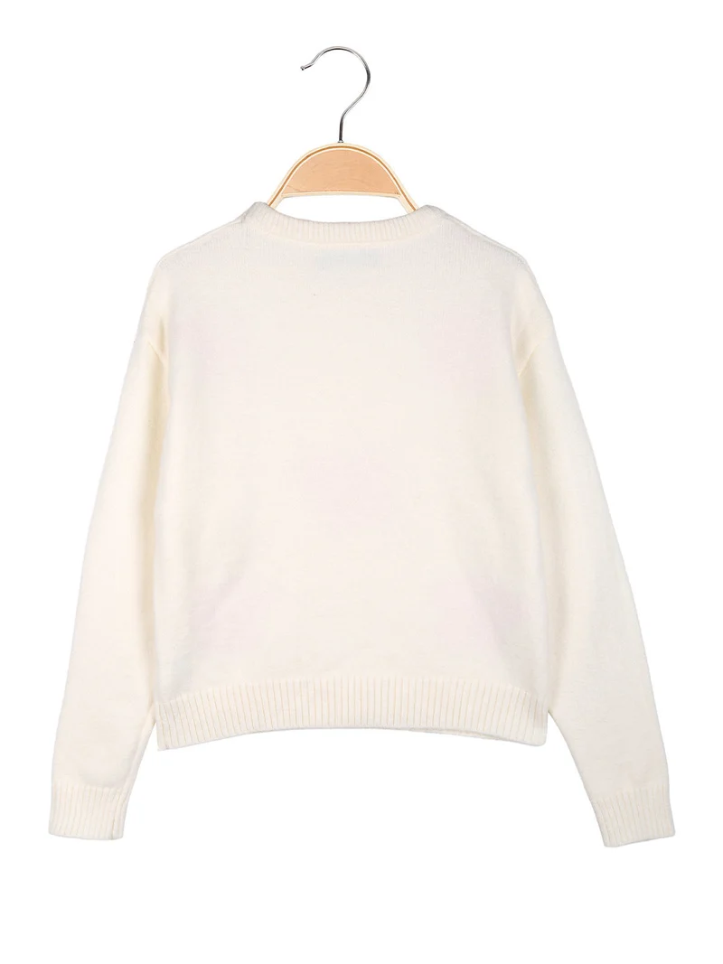 Maglione girocollo da bambina con strass - panna