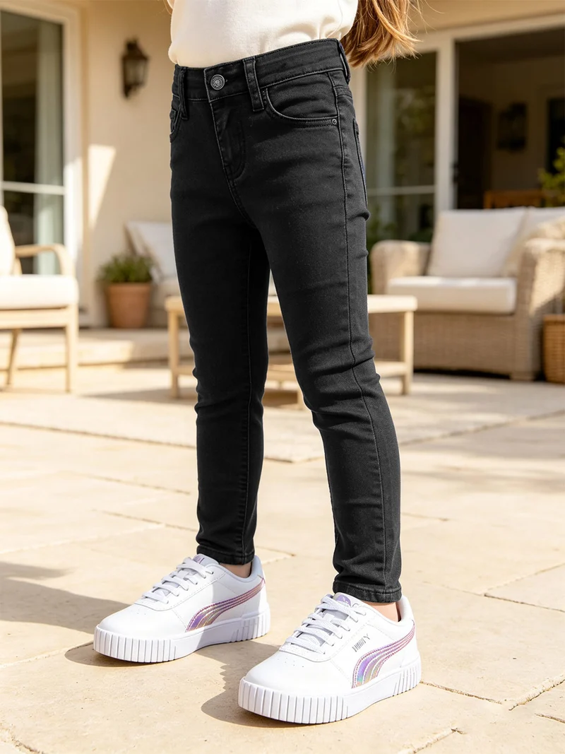 Pantaloni skinny bambina modello jeans - marrone