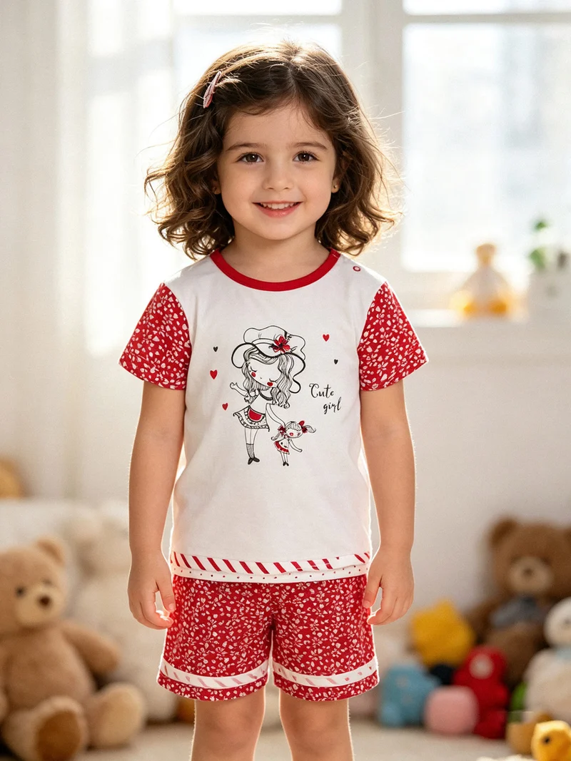 Pigiama corto da neonata in cotone - rosso