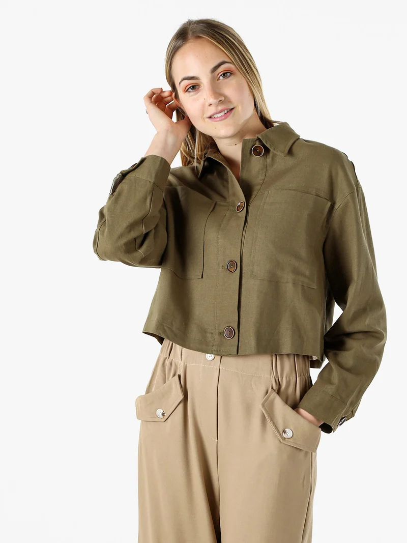 Giacca oversize da donna in misto cotone e lino - militare