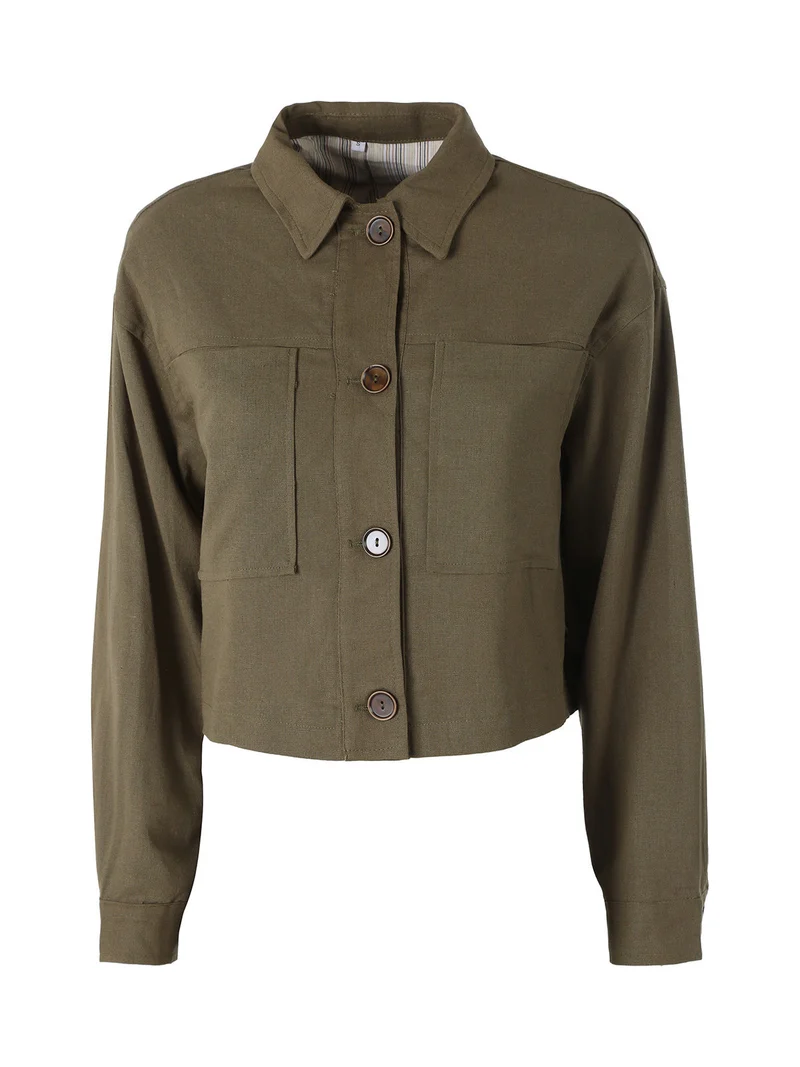 Giacca oversize da donna in misto cotone e lino - militare