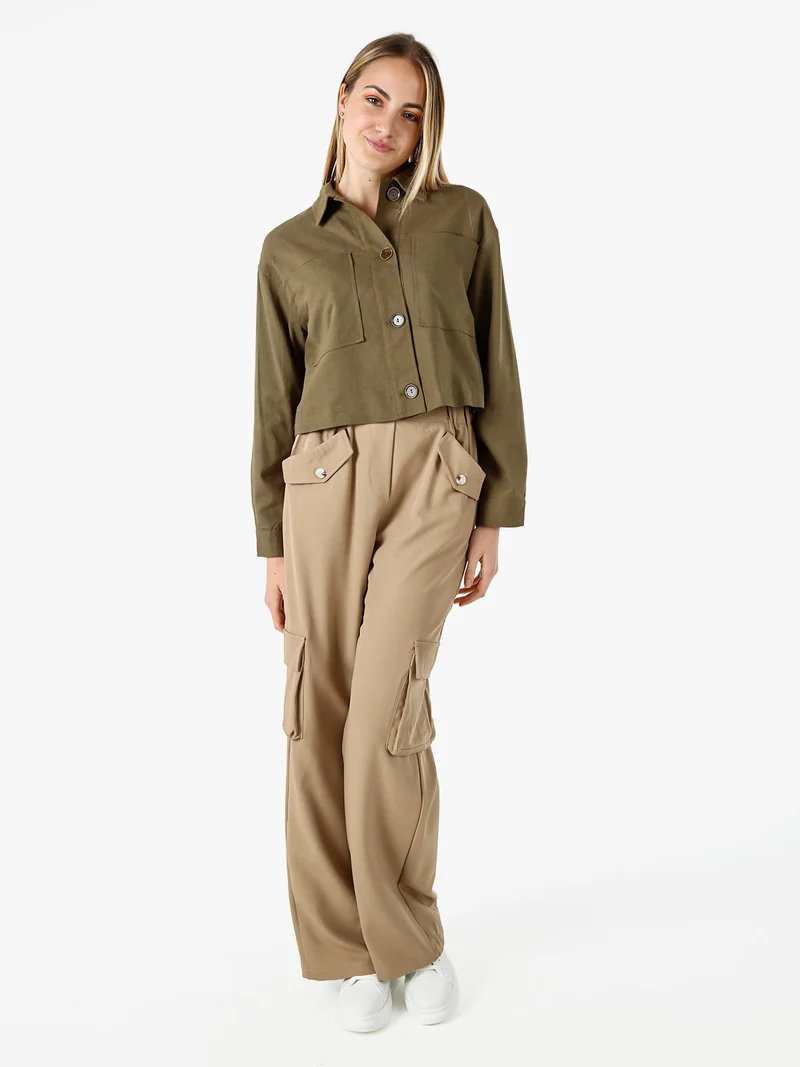 Giacca oversize da donna in misto cotone e lino - militare