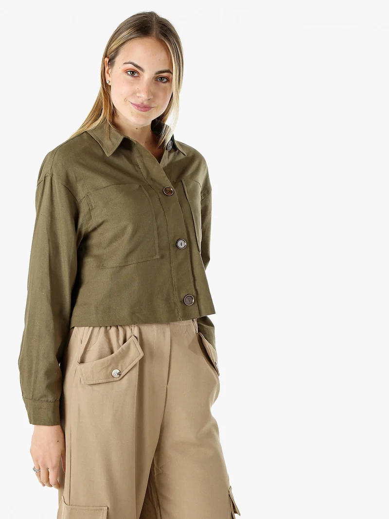 Giacca oversize da donna in misto cotone e lino - militare
