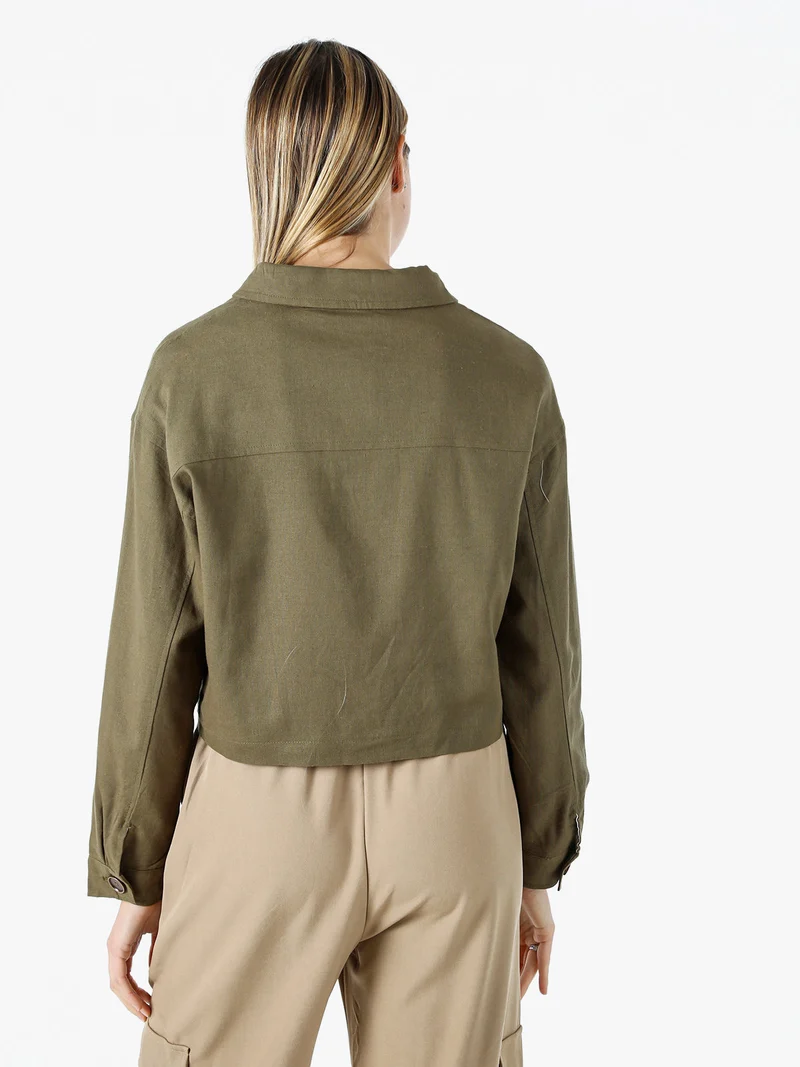 Giacca oversize da donna in misto cotone e lino - militare