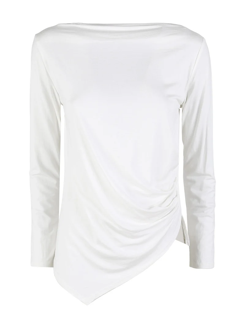 Maglietta donna con scollo a barca e finale a punta - bianco