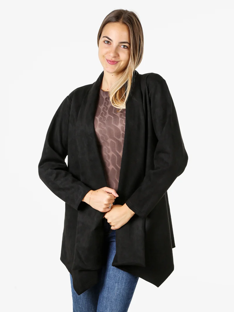 Blazer donna aperto in tessuto scamosciato linea curvy - nero