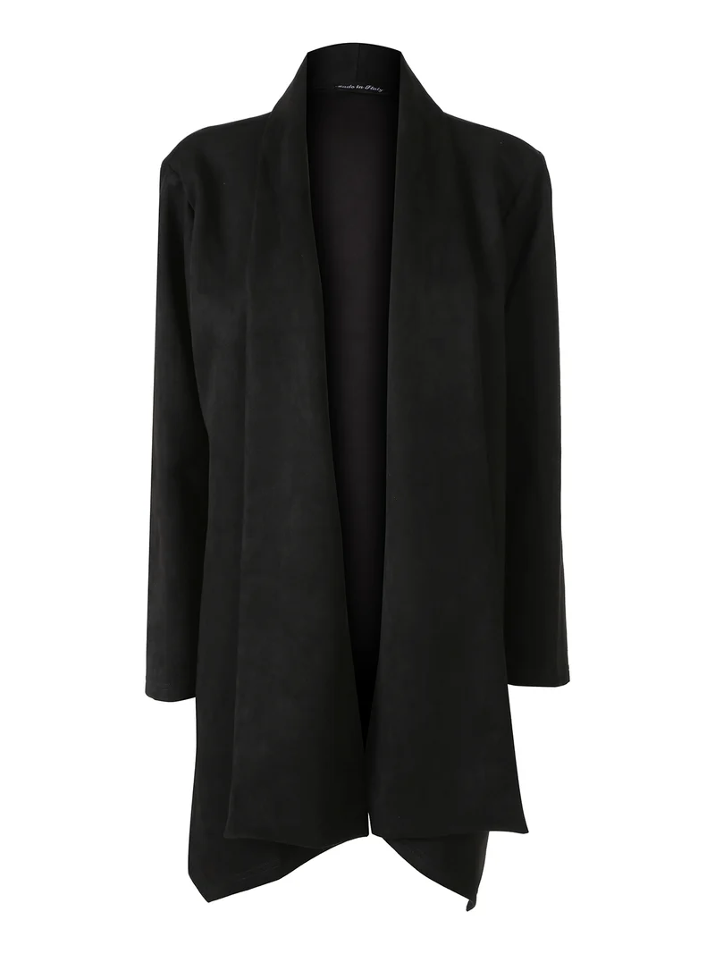 Blazer donna aperto in tessuto scamosciato linea curvy - nero