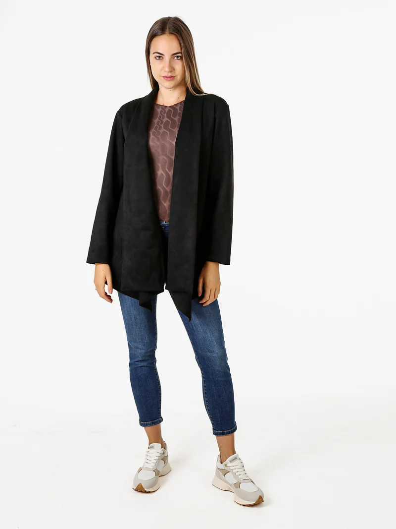 Blazer donna aperto in tessuto scamosciato linea curvy - nero