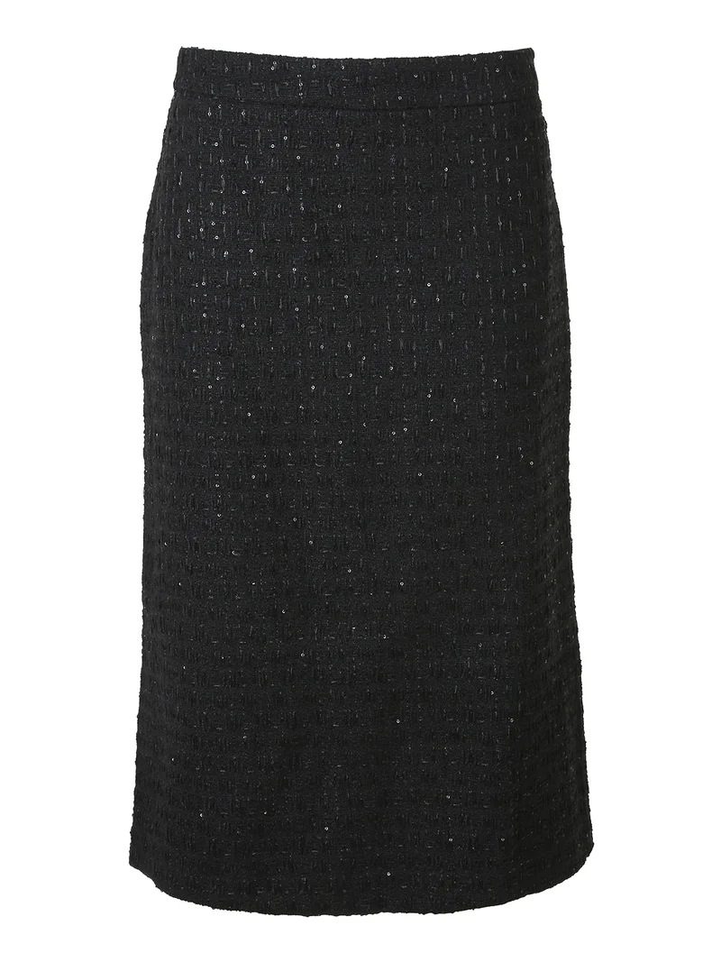 Completo elegante da donna con dettagli di paillettes e gonna- nero
