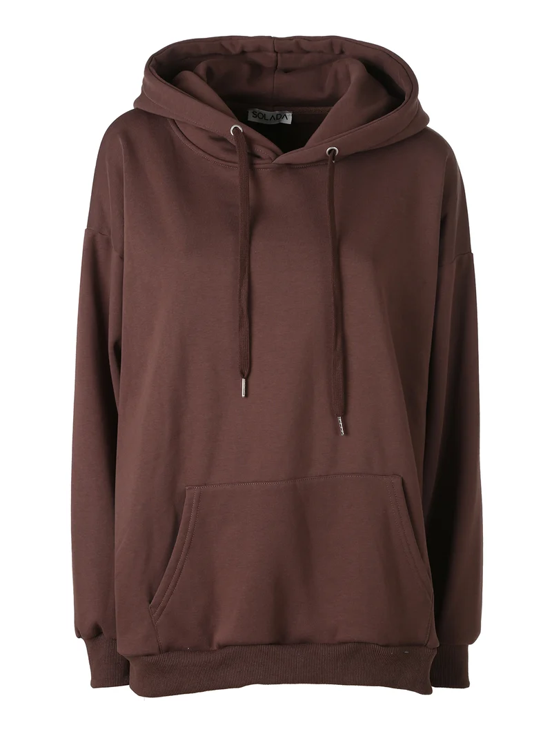 Felpa donna oversize con cappuccio e interno vellutato - moro