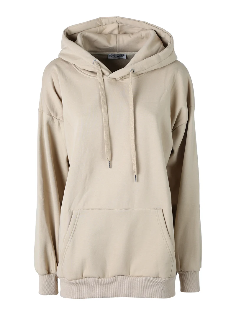 Felpa donna oversize con cappuccio e interno vellutato - beige