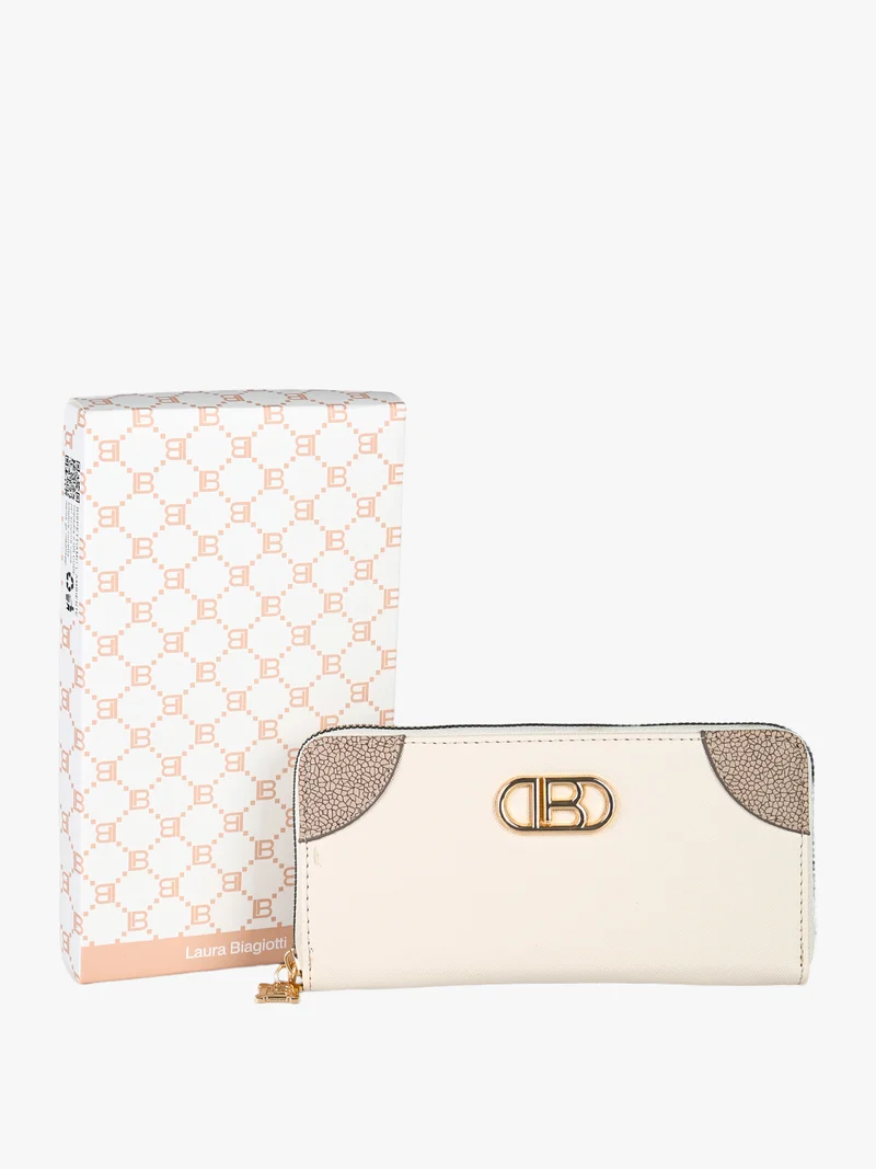 Portafoglio donna in ecopelle con logo dorato - beige