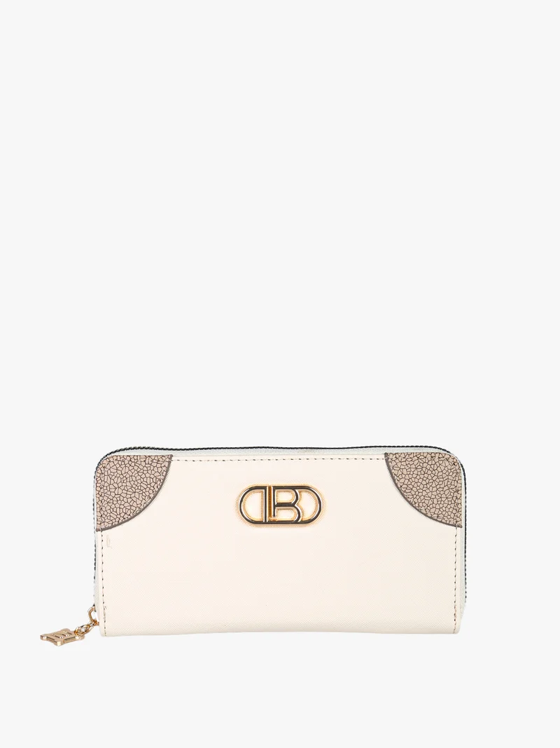 Portafoglio donna in ecopelle con logo dorato - beige