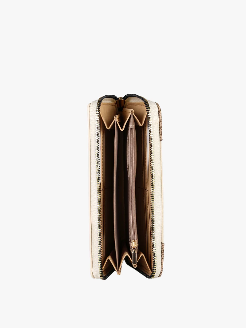 Portafoglio donna in ecopelle con logo dorato - beige